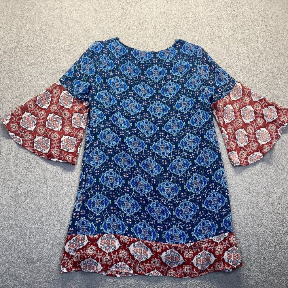 Jealous Tomato Dress Women's Size XLShift Navy Blue Medallion Bell Sleeve Lined - Picture 9 of 12